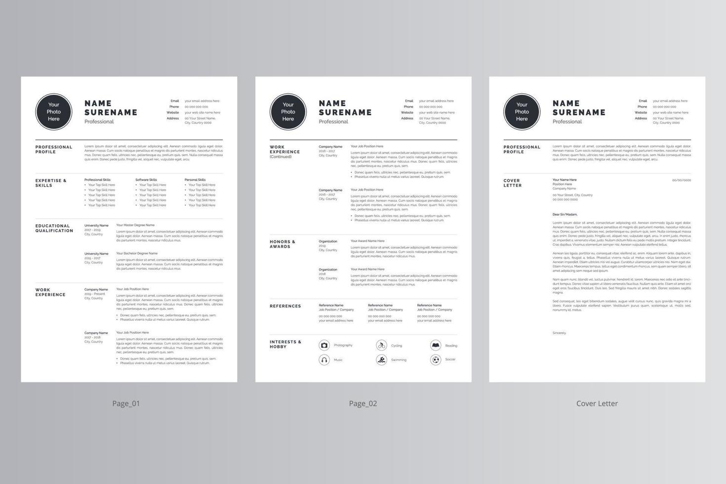 Professional Resume and Cover Letter Template. Pro Vector