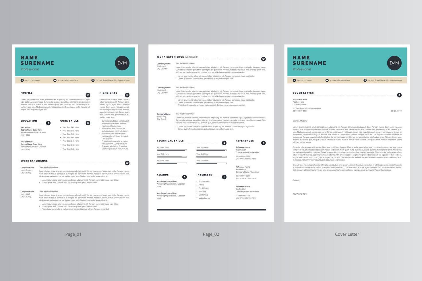 Professional Resume and Cover Letter Template. Pro Vector