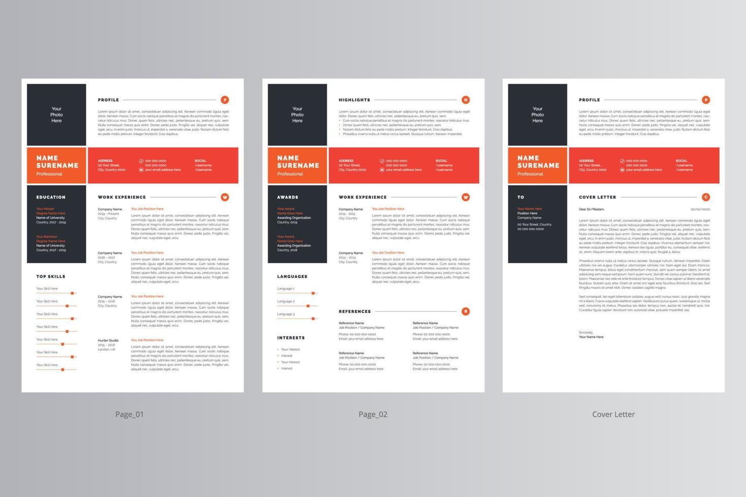 Professional Resume and Cover Letter Template. Pro Vector