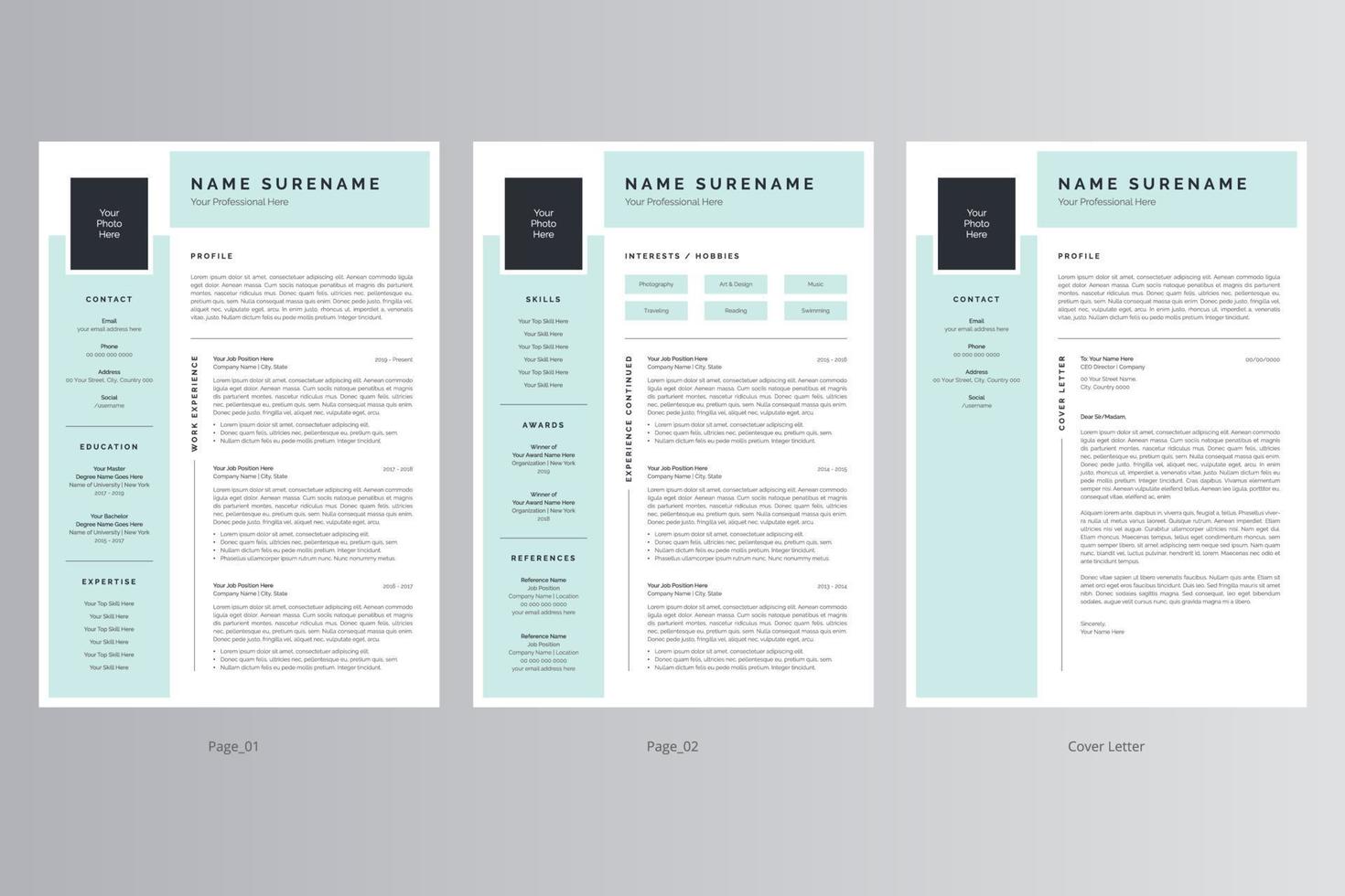 Professional Resume and Cover Letter Template. Pro Vector