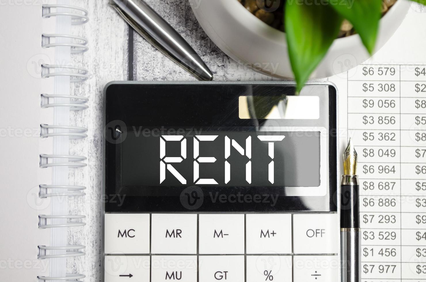 Calculator with the word RENT on the display photo
