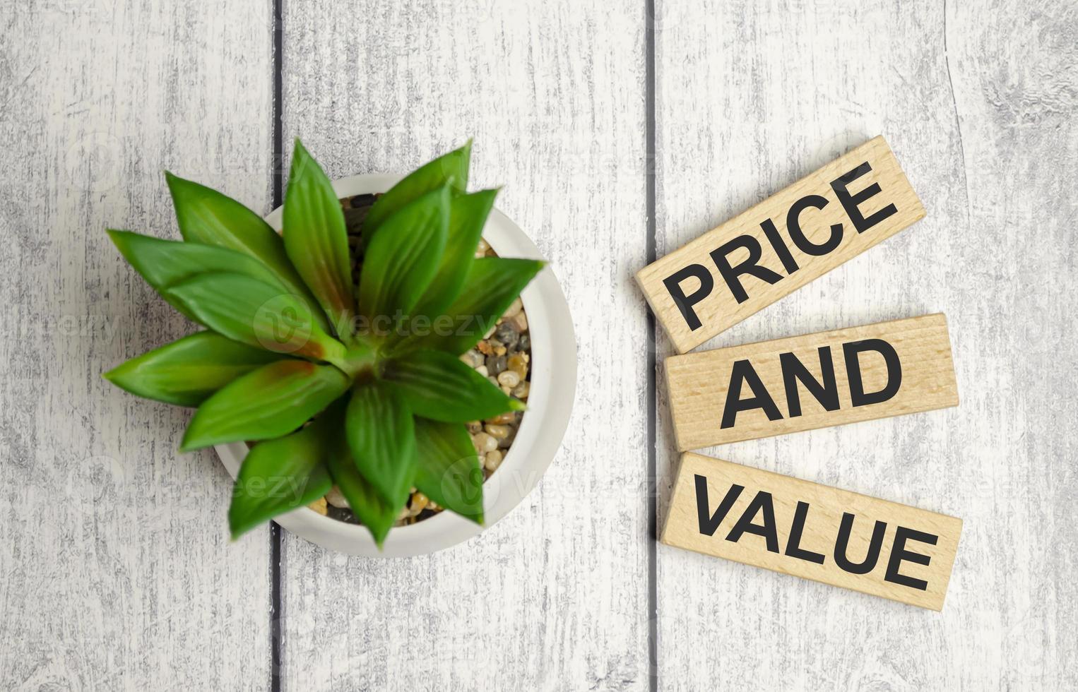price vs value, text, written on wooden cubes, photo