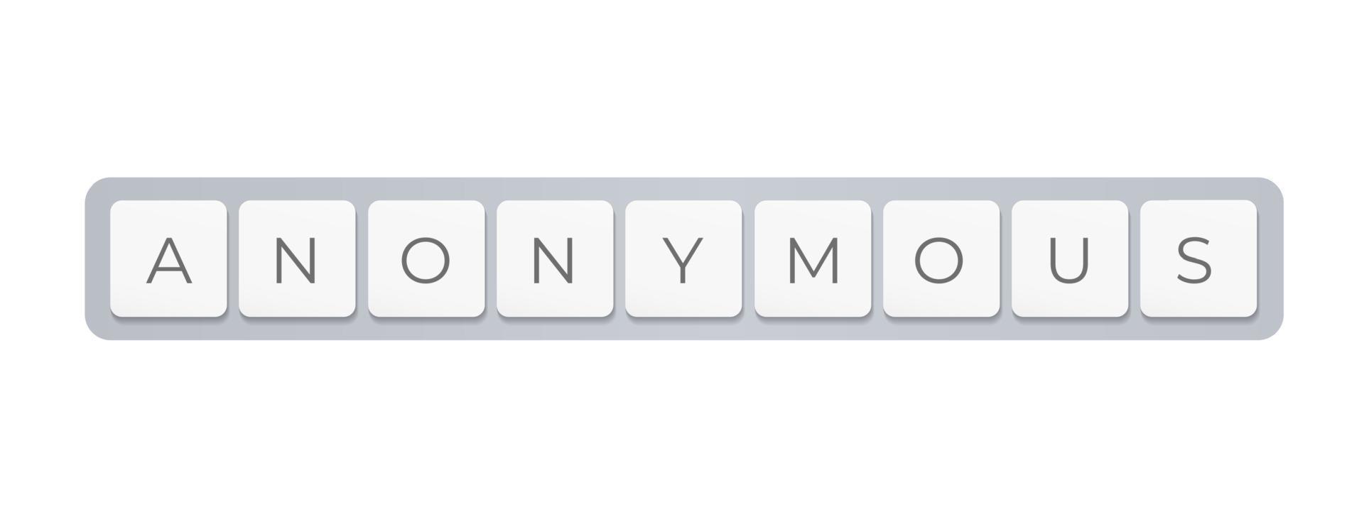 Anonymous on keyboard buttons, creative headline for poster or hacker attack graphic, vector illustration.