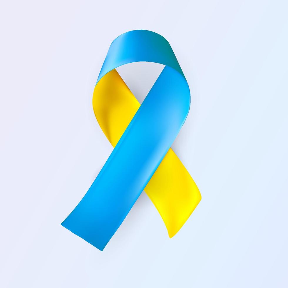 Blue and yellow ribbon, Ukraine support and awareness symbol. Vector illustration.
