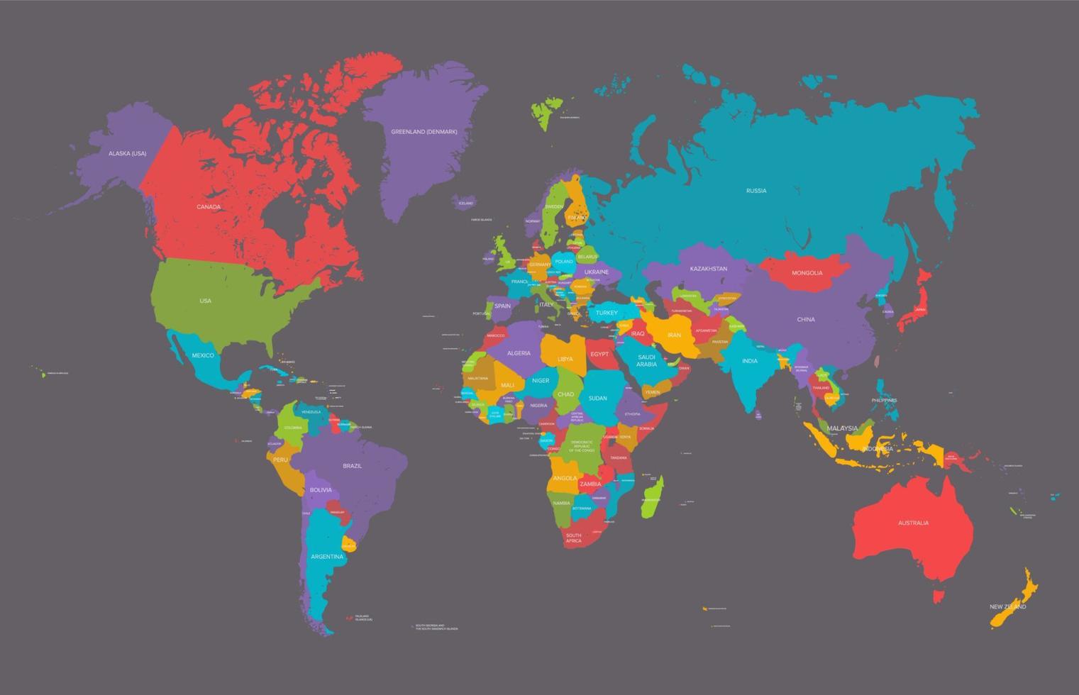 World political earth map in retro color palette, vector illustration