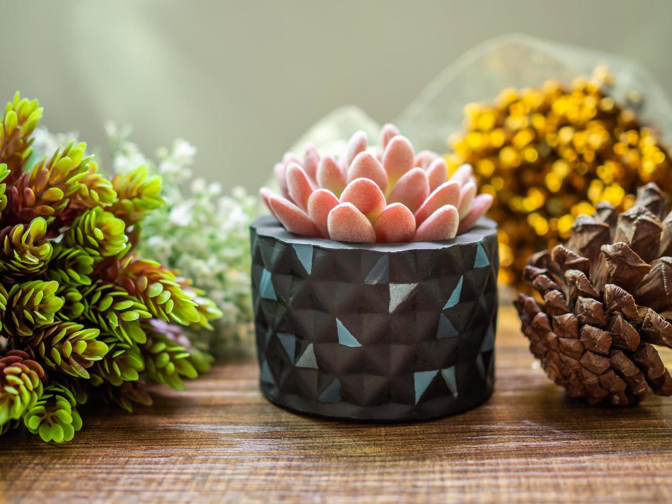 Colorful geometric planter. Painted concrete planter for home decoration photo