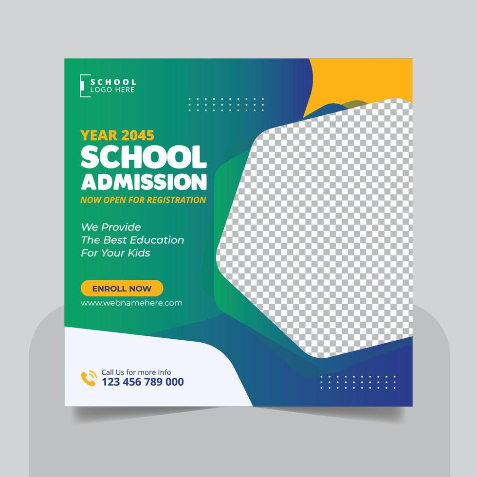 Back to school admission social media post banner or square flyer template vector