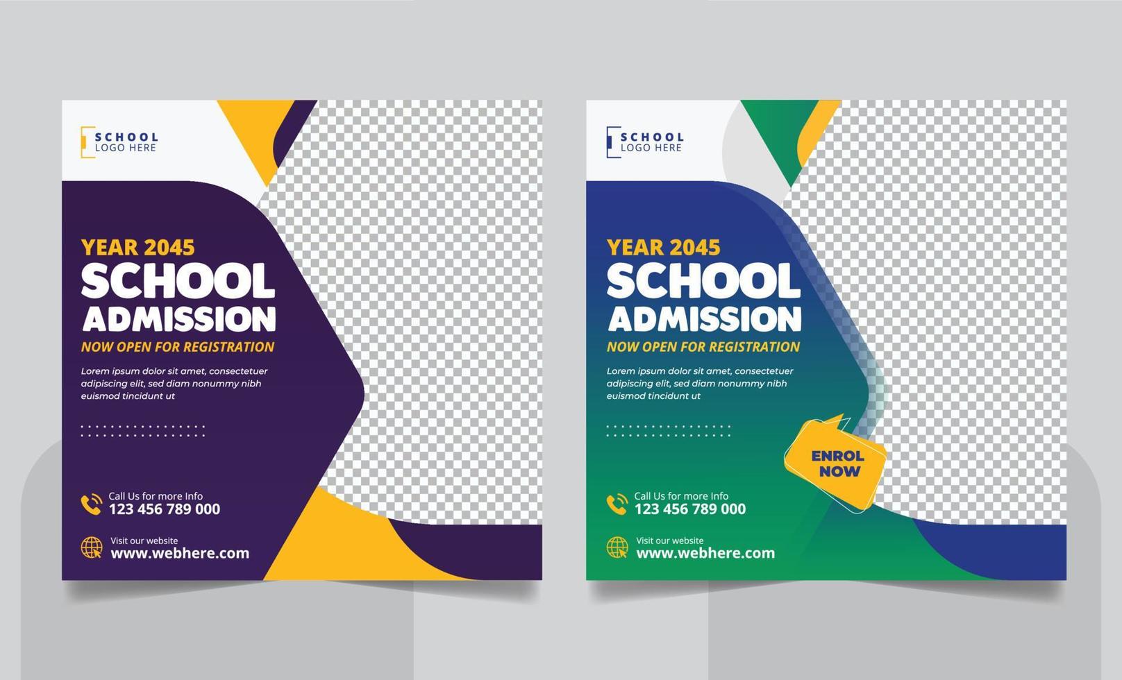 Back to school admission social media post banner or square flyer template vector