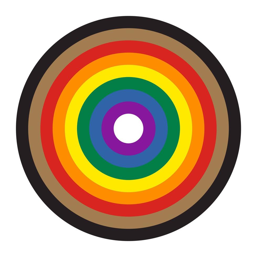 Round Pride flag Rainbow with black and brown stripes isolated on white background. LGBT target icon. Vector illustration