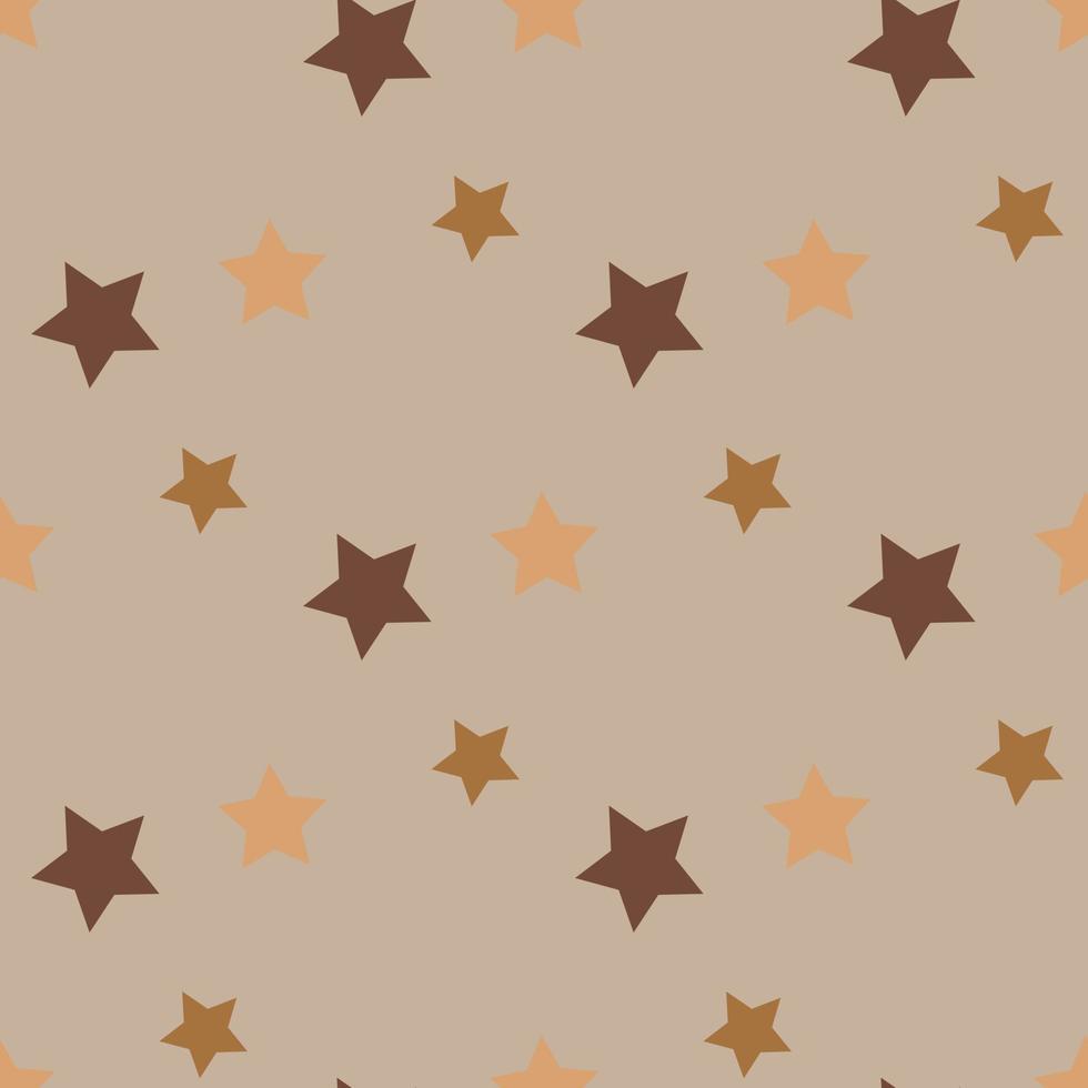 Seamless pattern with simple brown stars on beige background. Vector image.