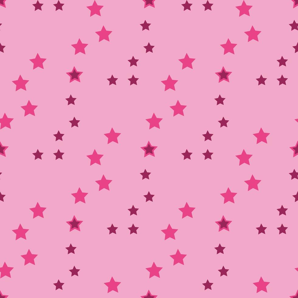 Seamless pattern with bright pink stars on light pink background. Vector image.