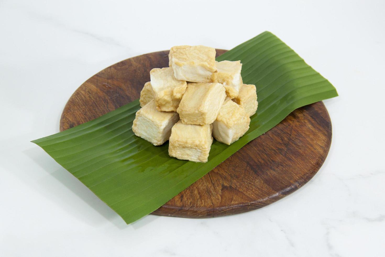 Fish tofu, yellow meatball square shape. photo