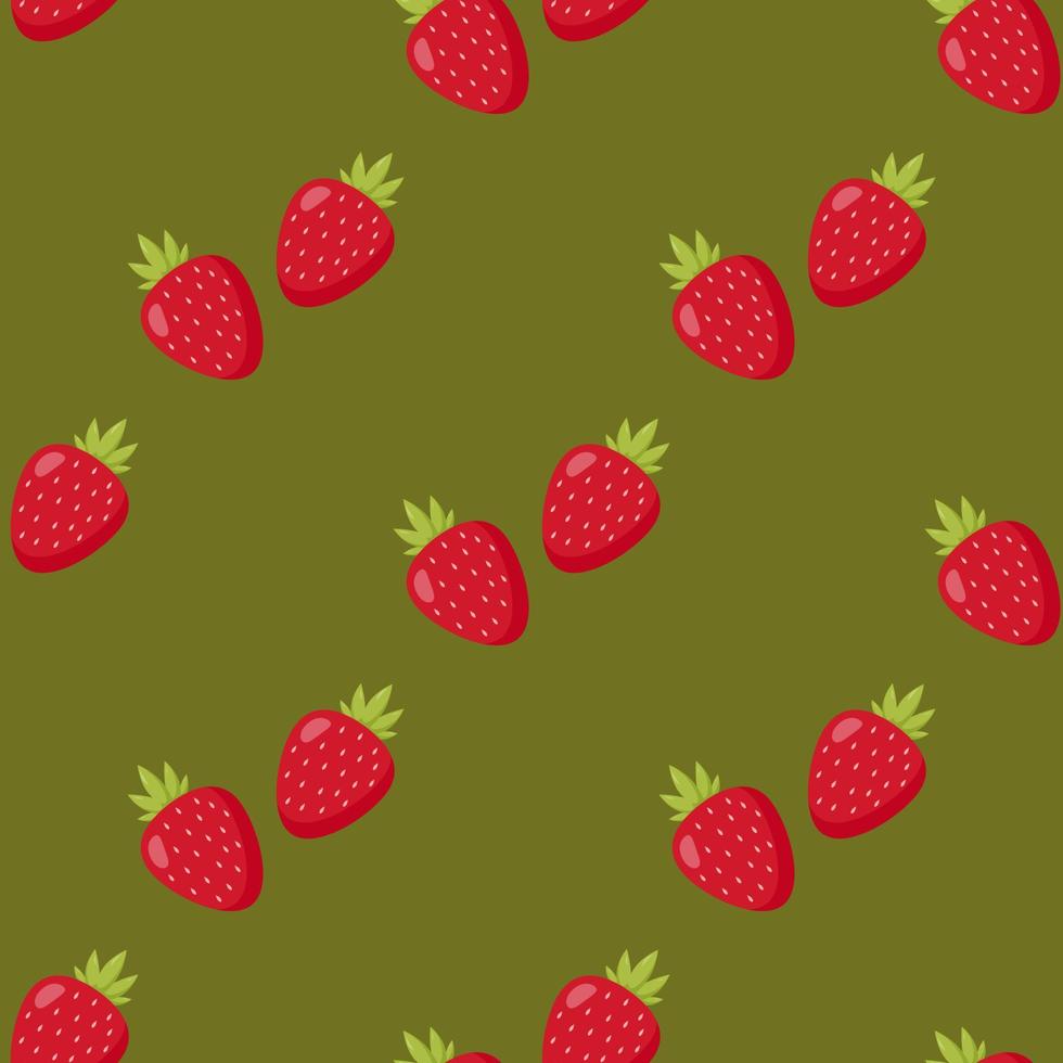 Seamless pattern with creative stylish strawberry on discreet green background. Vector image.