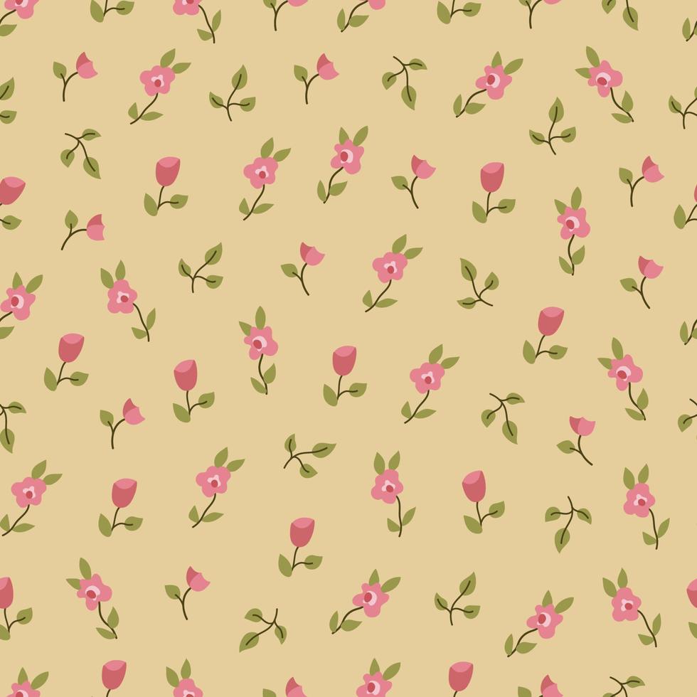 Seamless pattern with pink flowers. Cute little flower vector print for summer. Feminine background for textile, fabric, paper.