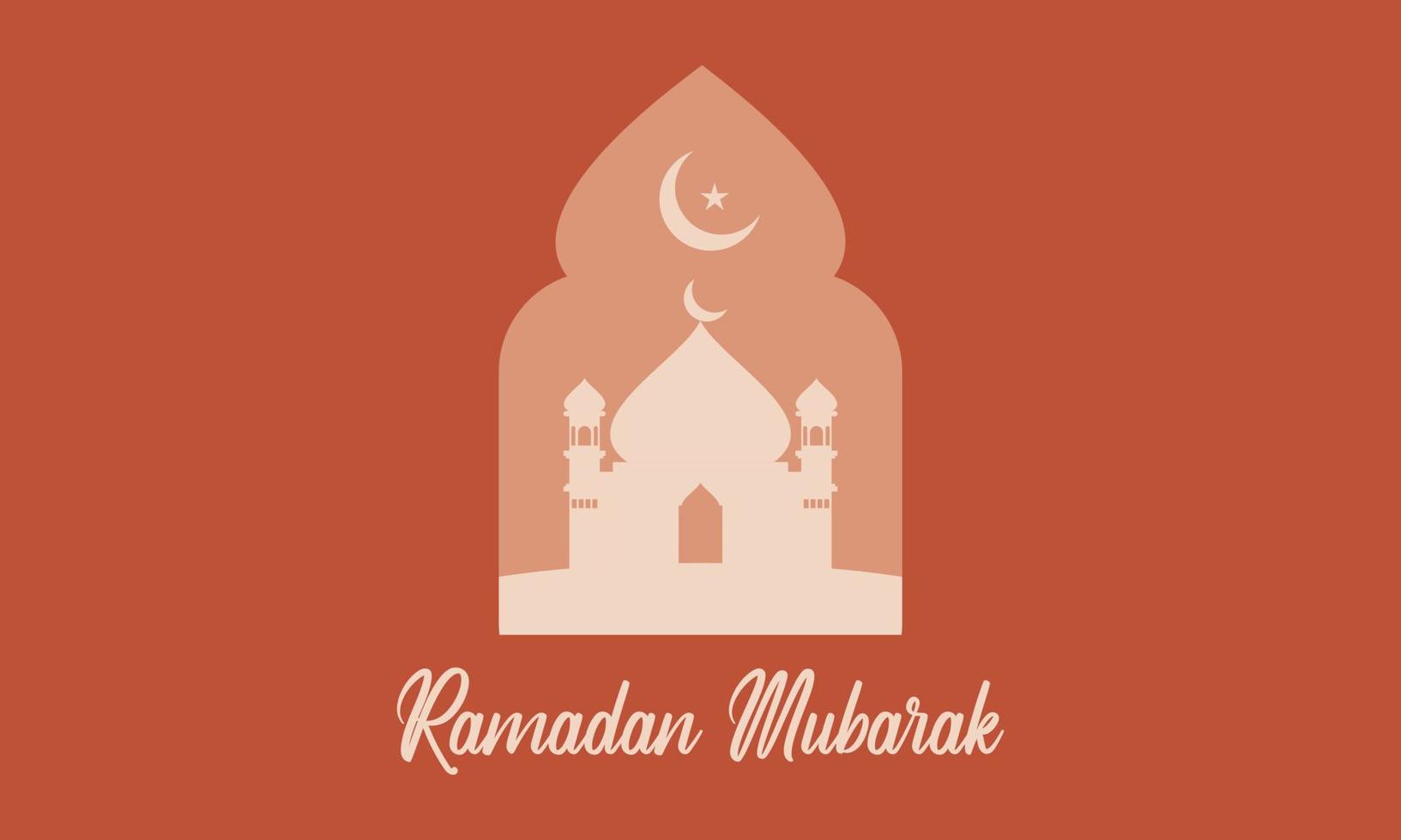 Modern style Ramadan Mubarak greeting cards with retro boho design, moon, mosque dome and lanterns vector