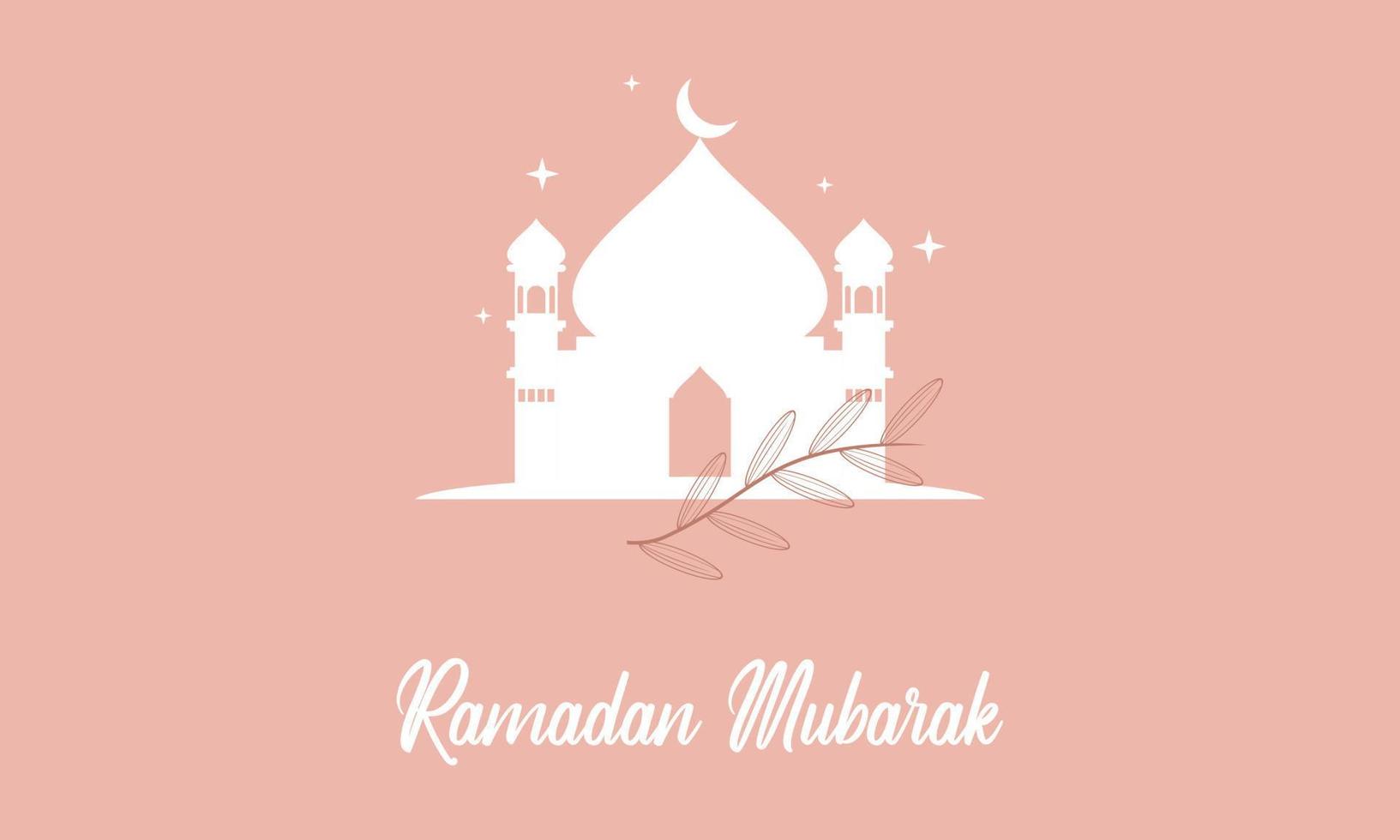 Modern style Ramadan Mubarak greeting cards with retro boho design, moon, mosque dome and lanterns vector