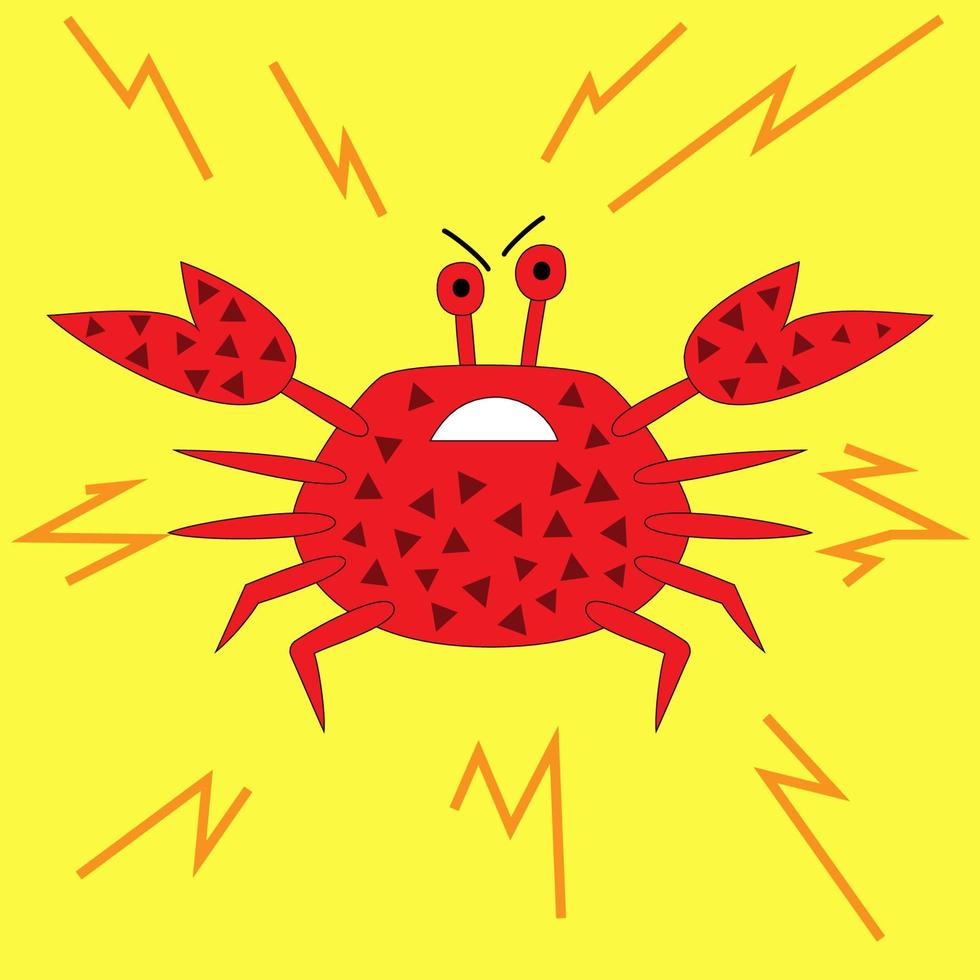 Angry cartoon crab in triangles with lightning. Fierce emotions sea animal.  Vector illustration 8228165 Vector Art at Vecteezy