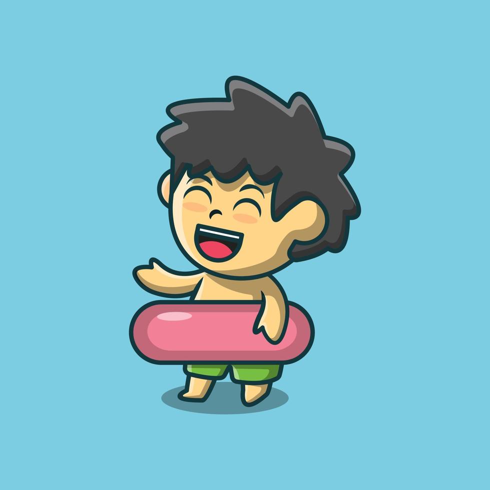 Cute Illustration of Little Boy Playing on the Beach vector