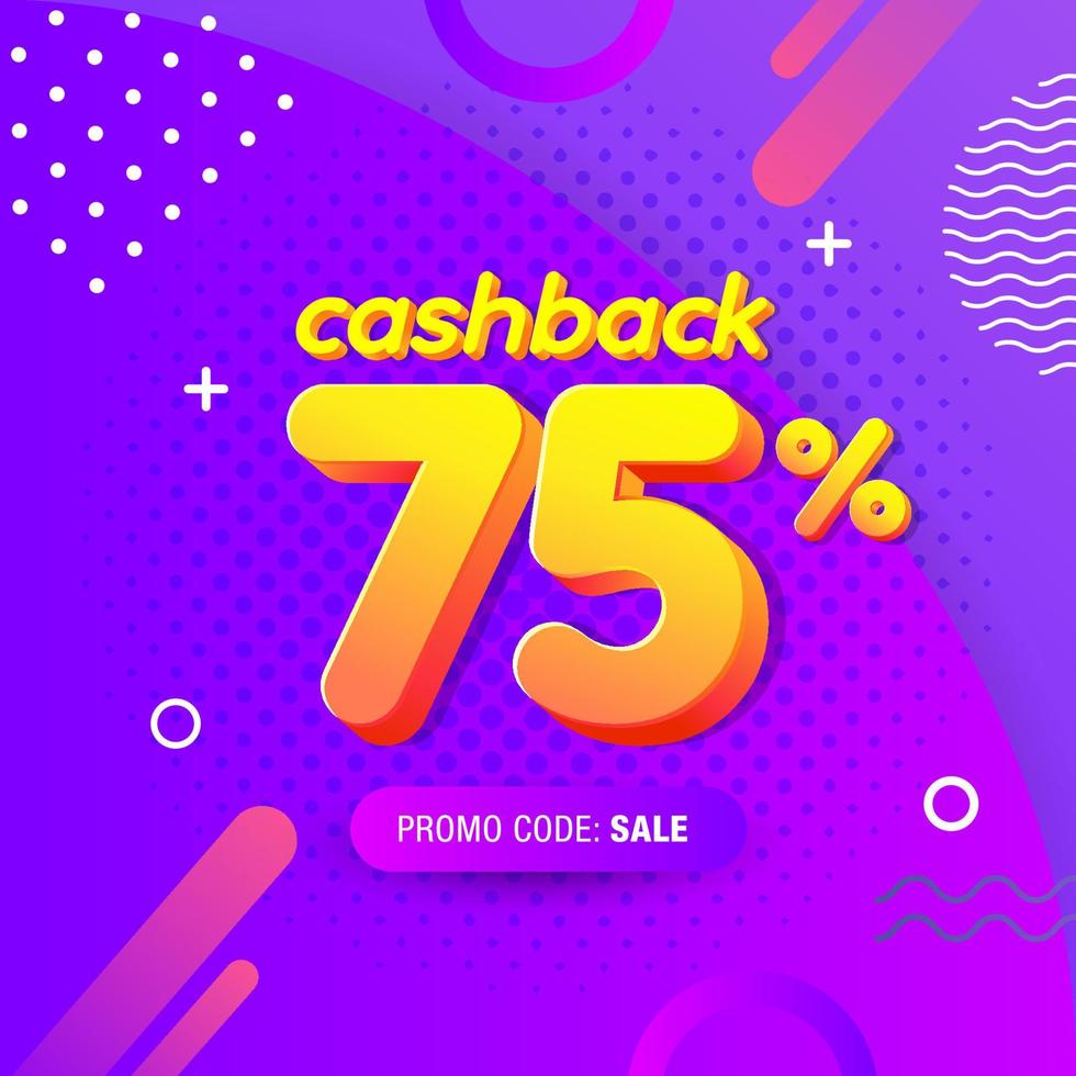 modern Banner design template with 75 percent cashback offer. Vector illustration for promotion discount sale advertising