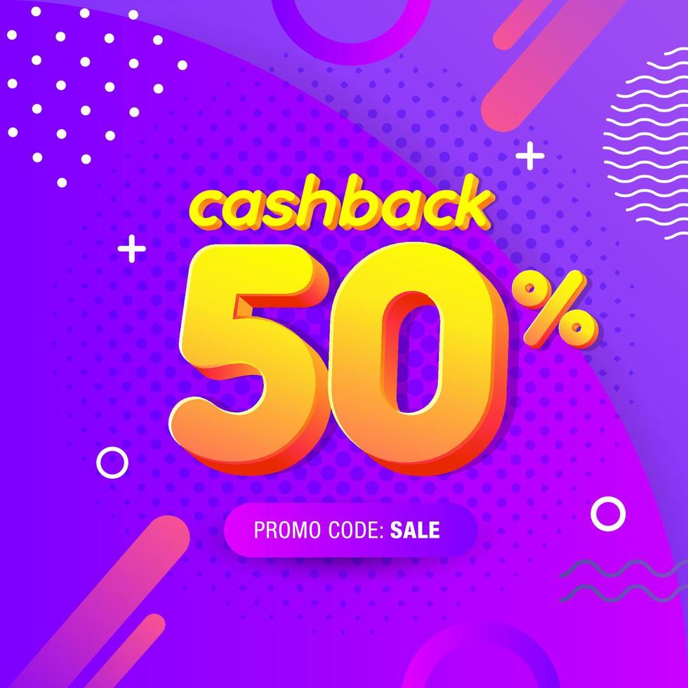 modern Banner design template with 50 percent cashback offer. Vector illustration for promotion discount sale advertising