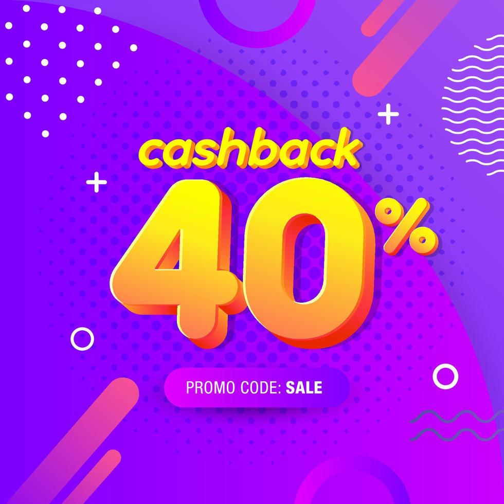 modern Banner design template with 40 percent cashback offer. Vector illustration for promotion discount sale advertising