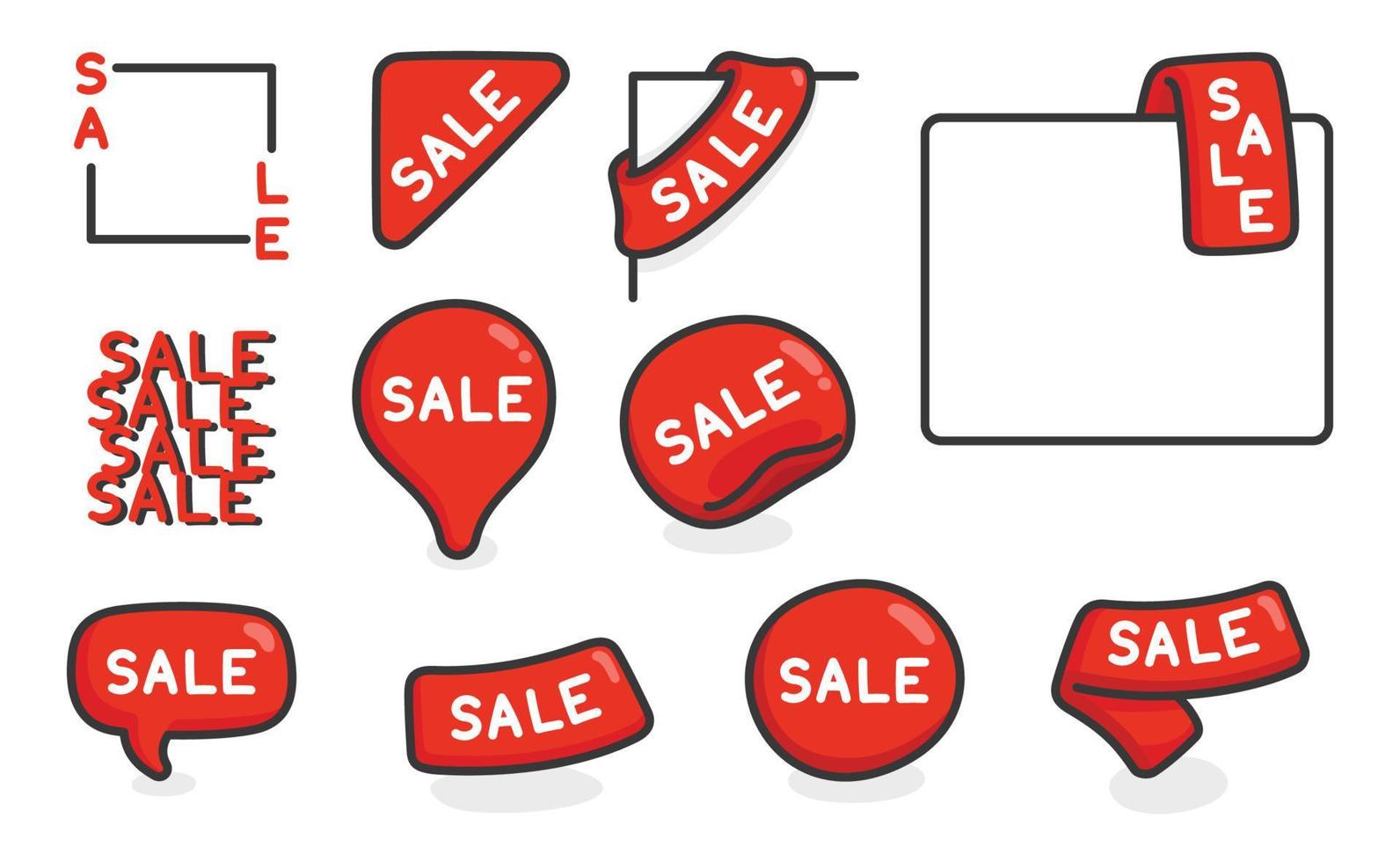 red sale sticker text kawaii doodle flat vector illustration