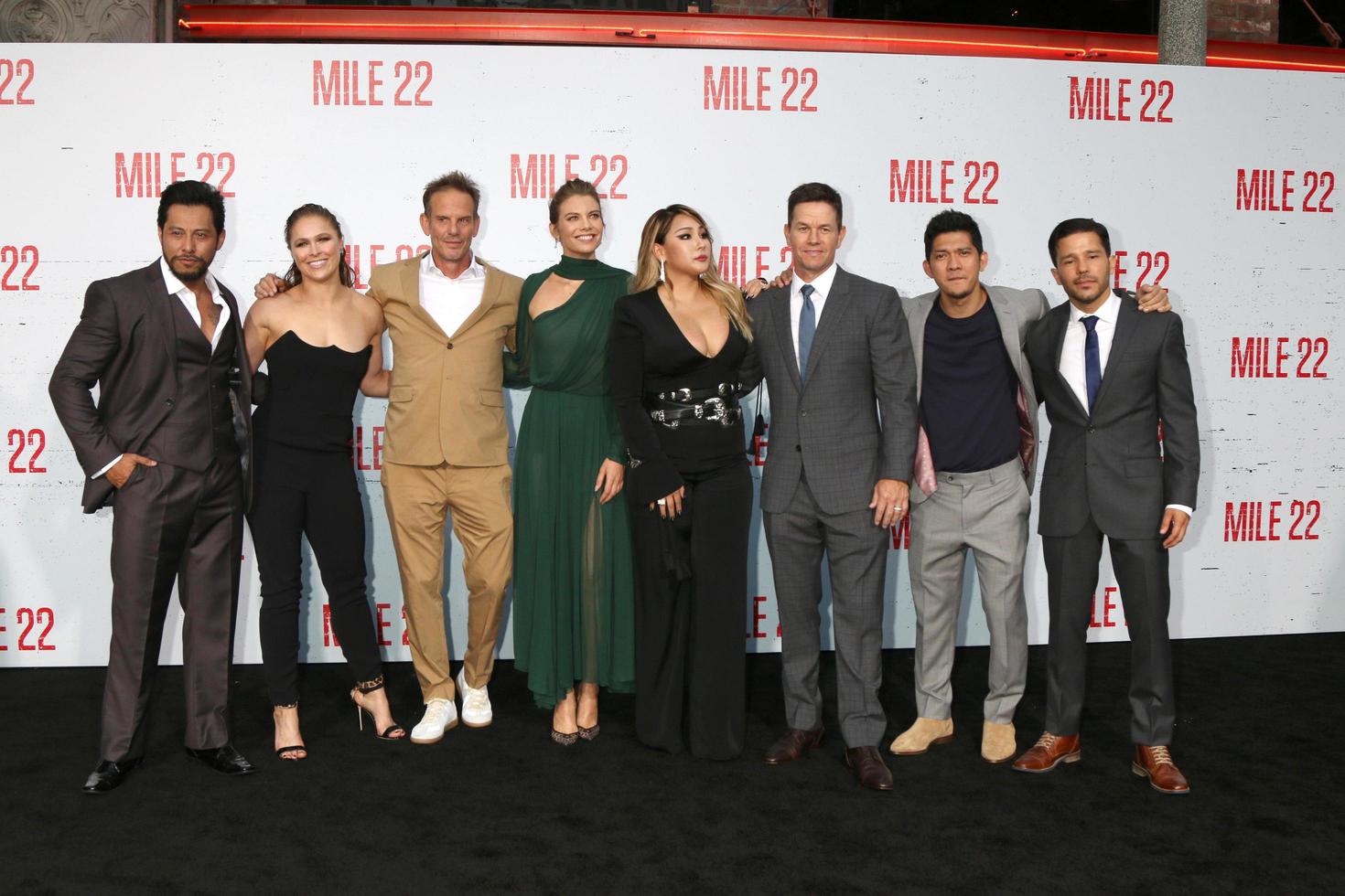 LOS ANGELES   AUG 9 - Sam Medina, Ronda Rousey, Peter Berg, Lauren Cohan, CL, Mark Wahlberg, Iko Uwais, Carlo Alban at the Mile 22 Premiere at the Village Theater on August 9, 2018 in Westwood, CA photo