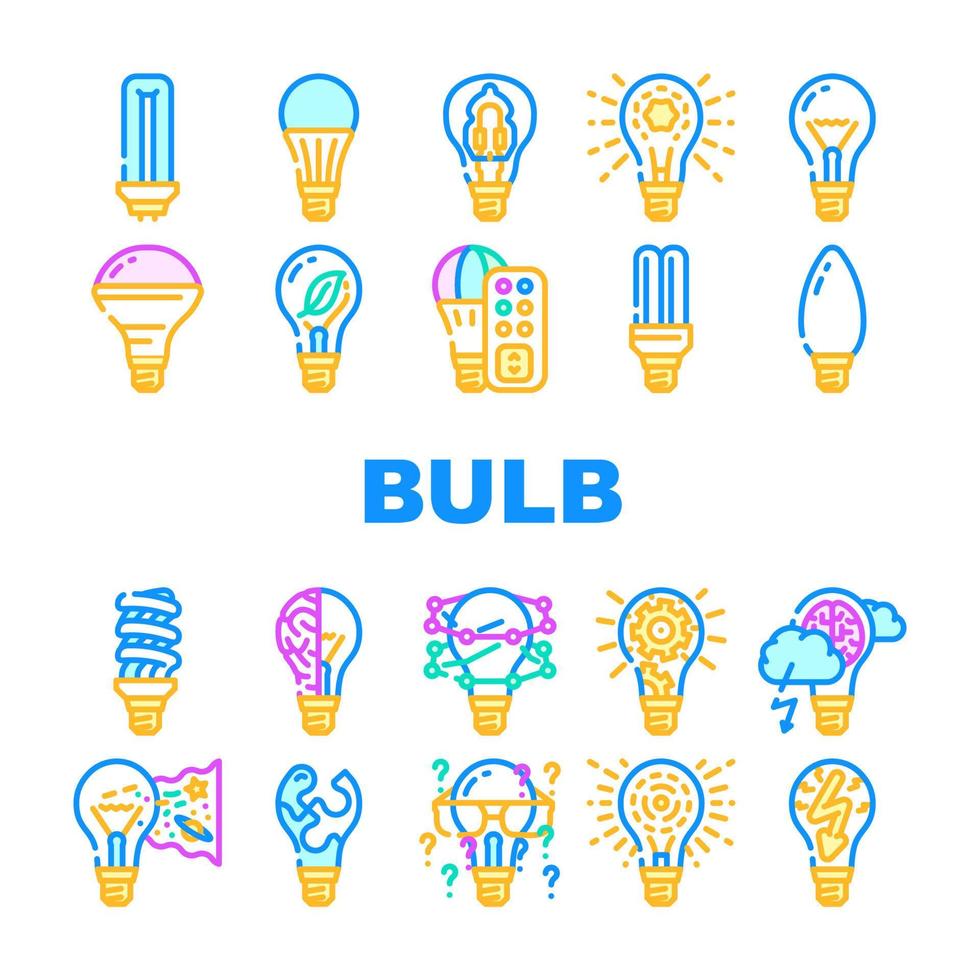 Bulb Lighting Electric Accessory Icons Set Vector