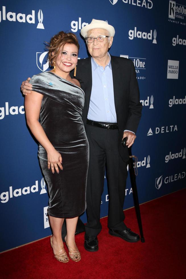 LOS ANGELES APR 12 - Justina Machado, Norman Lear at GLAAD Media Awards Los Angeles at Beverly Hilton Hotel on April 12, 2018 in Beverly Hills, CA photo