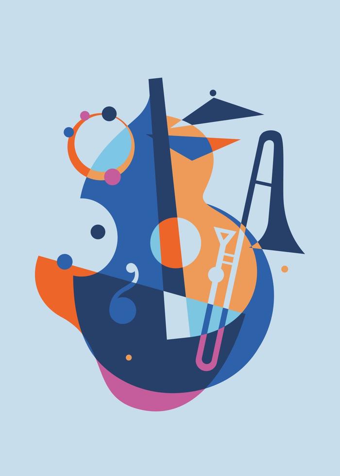Abstract double bass with saxophone. vector