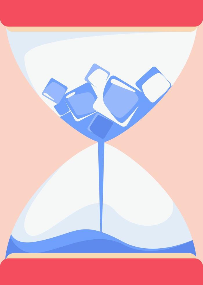 Hourglass with melting ice. vector