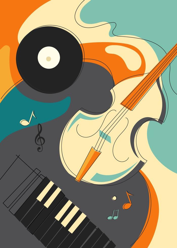 Poster with violin and piano. vector