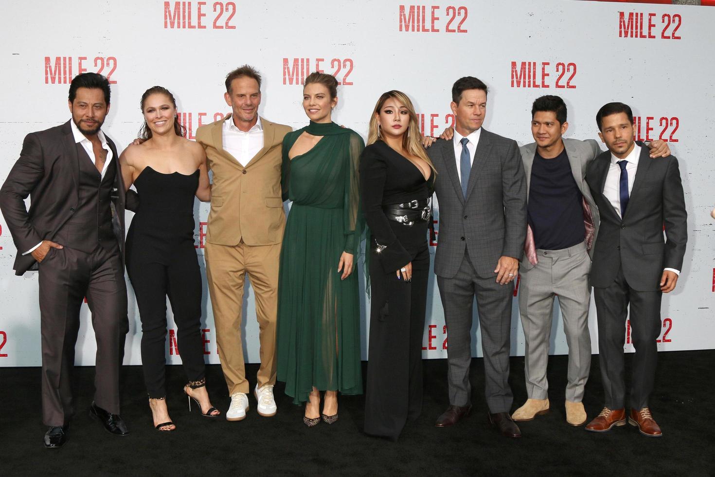LOS ANGELES   AUG 9 - Sam Medina, Ronda Rousey, Peter Berg, Lauren Cohan, CL, Mark Wahlberg, Iko Uwais, Carlo Alban at the Mile 22 Premiere at the Village Theater on August 9, 2018 in Westwood, CA photo