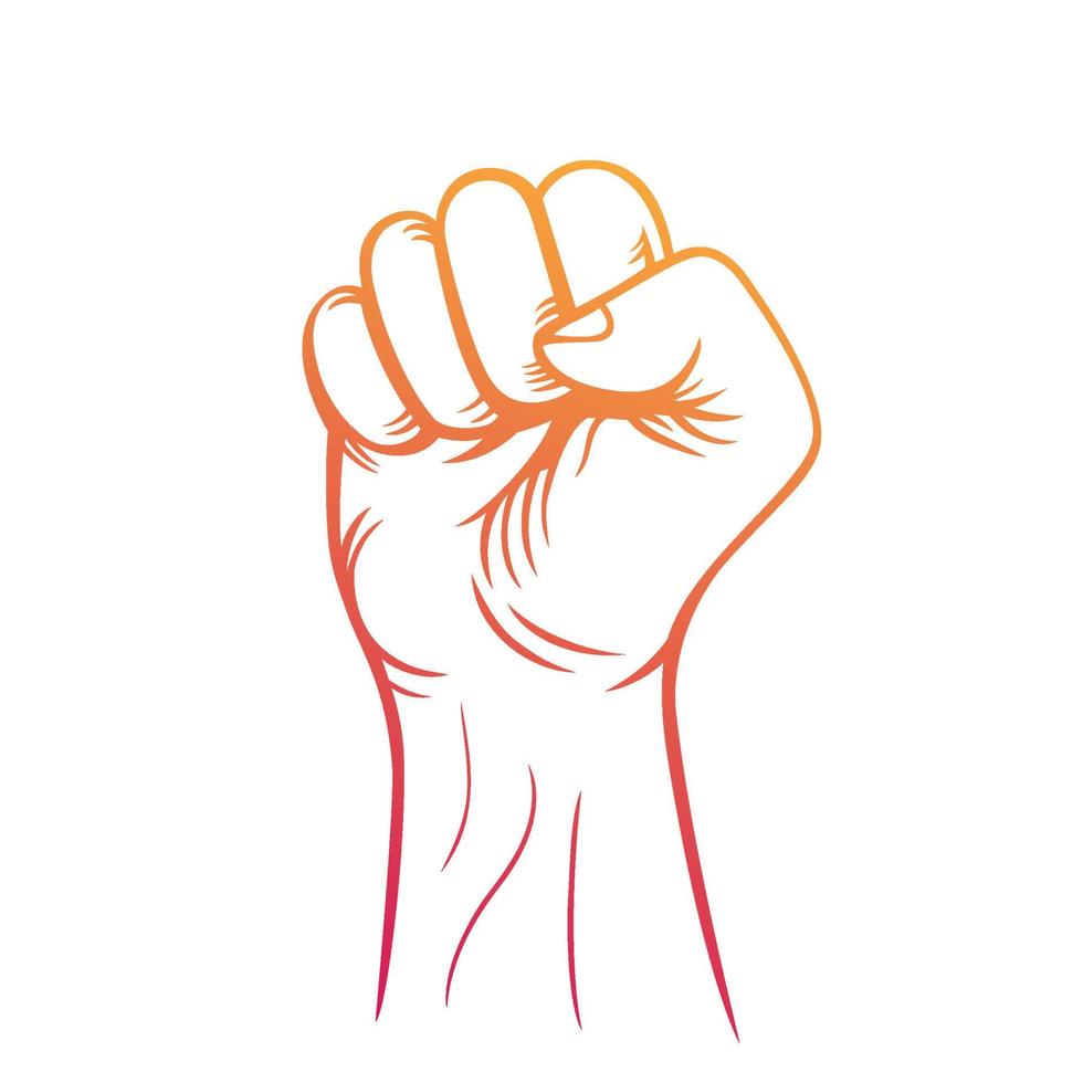 fist held high in air outline, revolt, protest sign over white vector