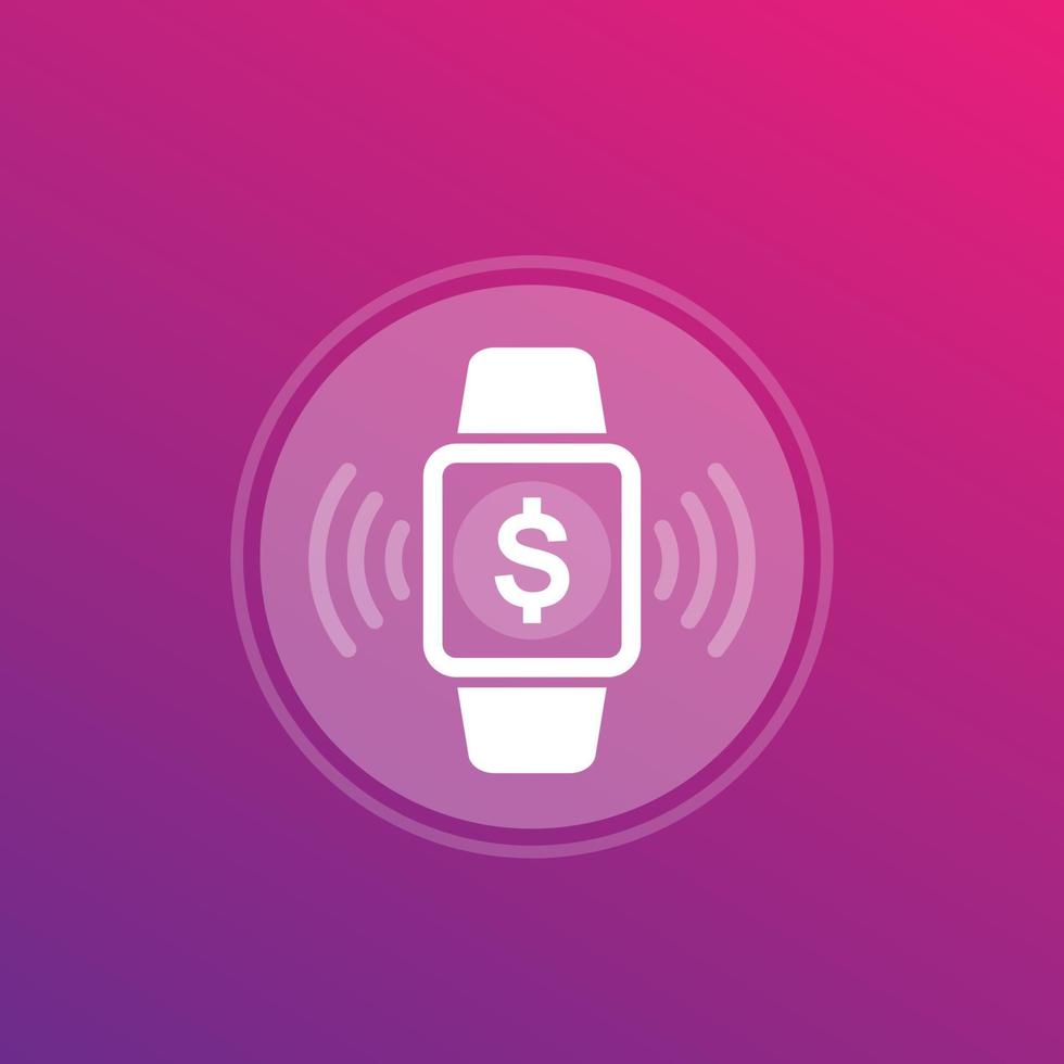 Contactless payment with smart watch icon, vector