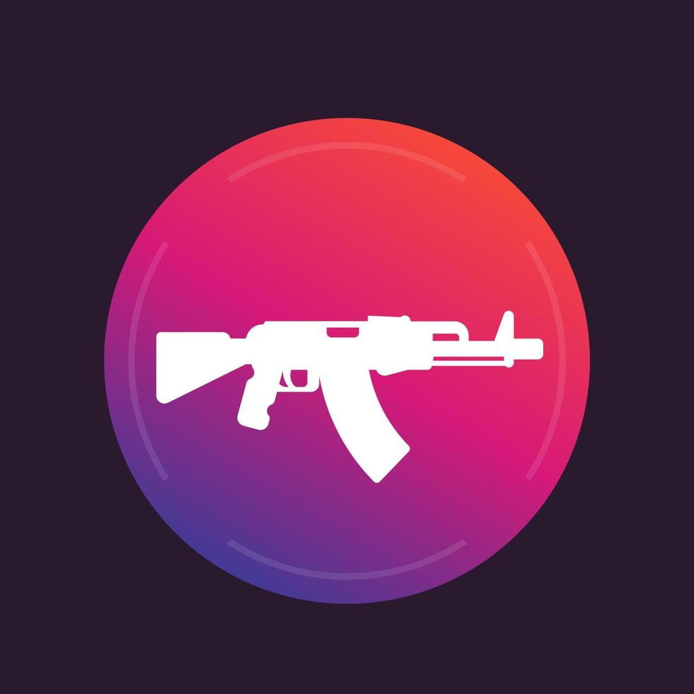 automatic gun icon, assault rifle, firearm round pictogram vector