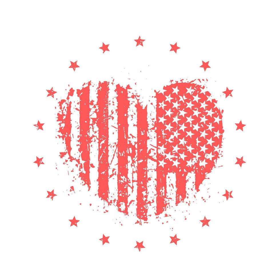 abstract heart with usa flag, american patriotic sign, t-shirt print on white, vector illustration