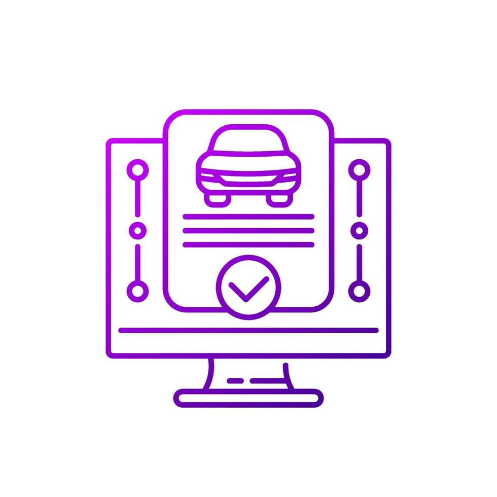 car history report, online check line icon on white vector