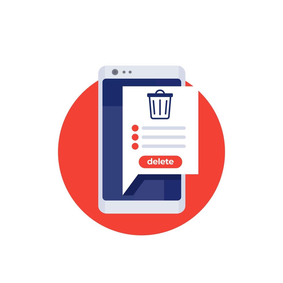 Trash bin in a phone, delete files vector icon