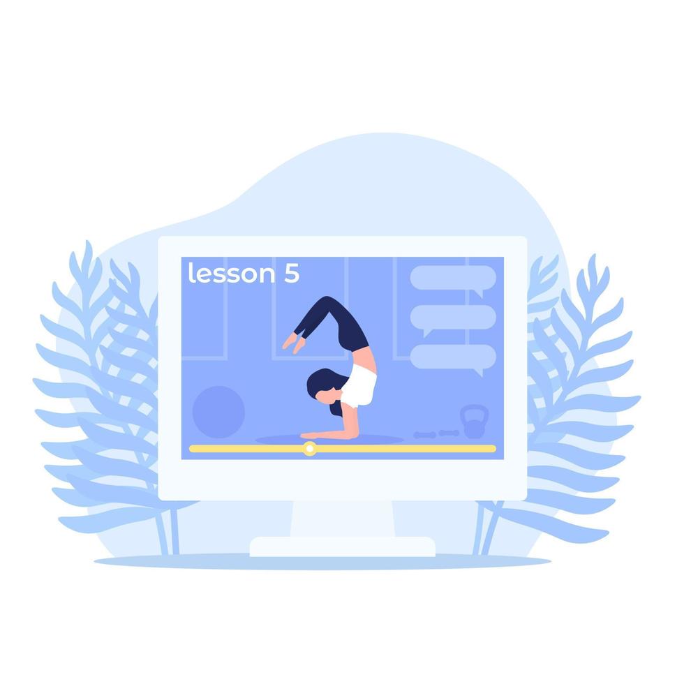 online yoga class, training woman vector illustration