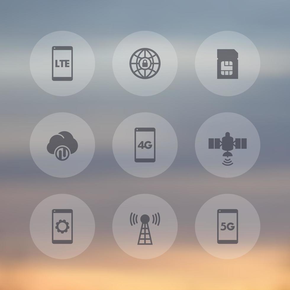 wireless technology transparent icons, 4g network pictogram, lte icon, mobile communication, connection signs, 4g, 5g mobile internet vector