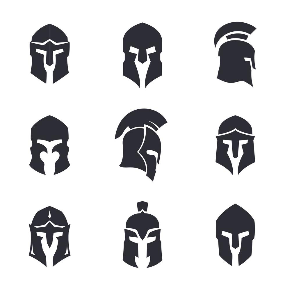helmets set, spartan, greek and roman, ancient armor vector