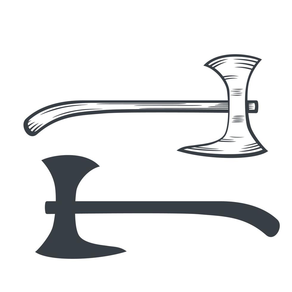battle axe outline and silhouette, vector illustration