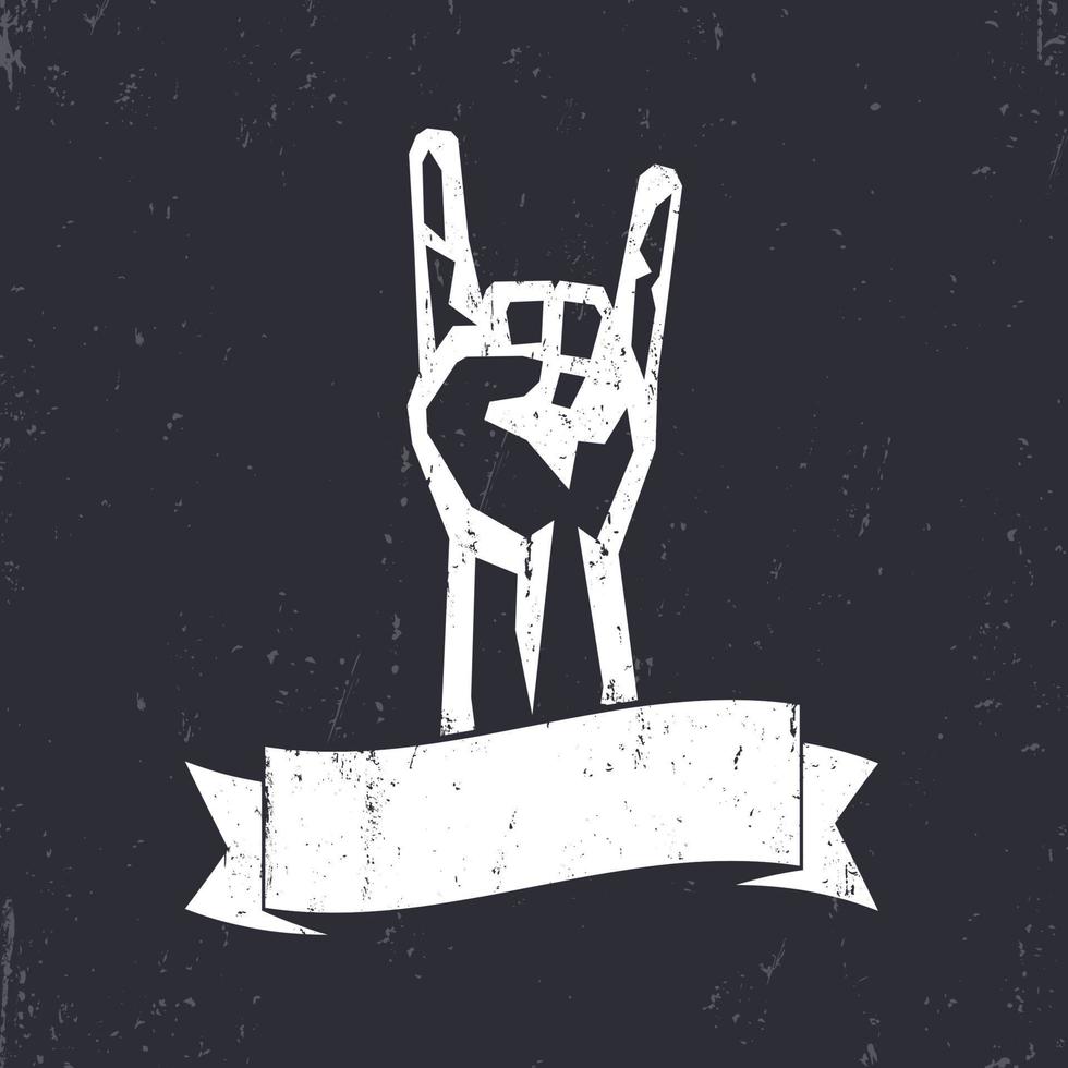 rock sign, hand-horn, rock-concert gesture, white on dark, vector illustration