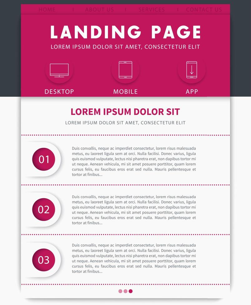 Landing page, website design template, flat style vector