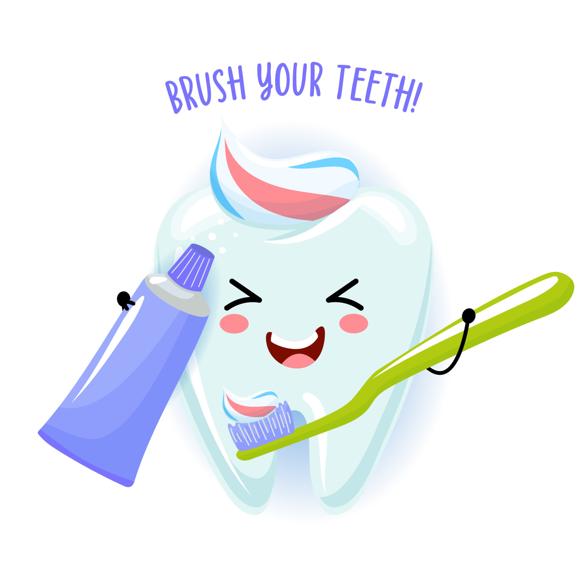 Brush your teeth - Cute tooth character with toothpaste hair and holding  toothbrush. Kawaii smiling face. Teeth brushing daily habits. 8235768  Vector Art at Vecteezy