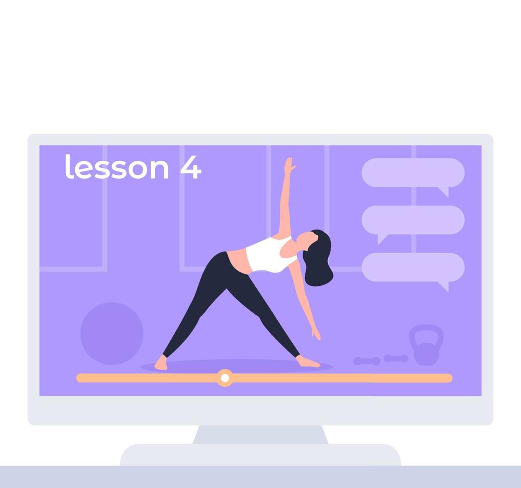 clase de yoga en línea, lecciones de ilustración de vector de tv