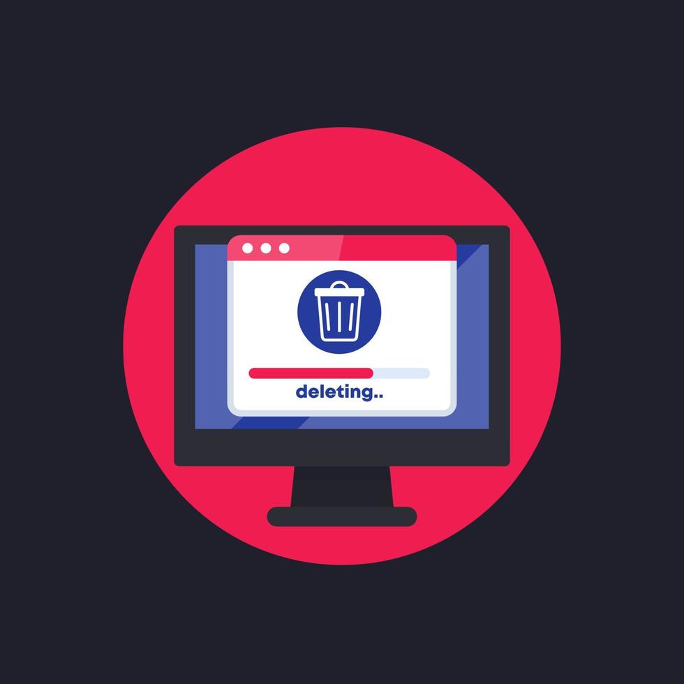 deleting files in computer vector flat icon