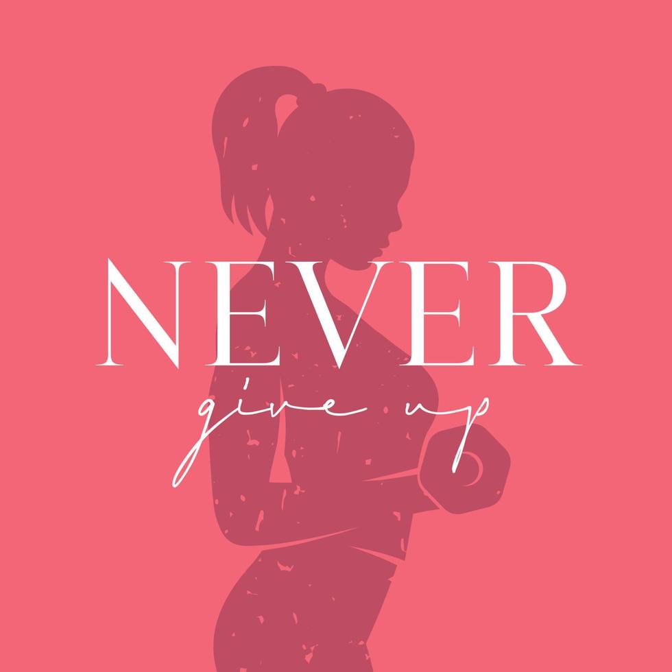 Never give up quote, poster design for gym, print with motivational text vector