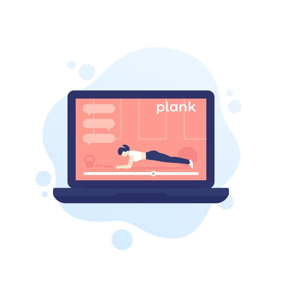 online training, plank exercise vector illustration